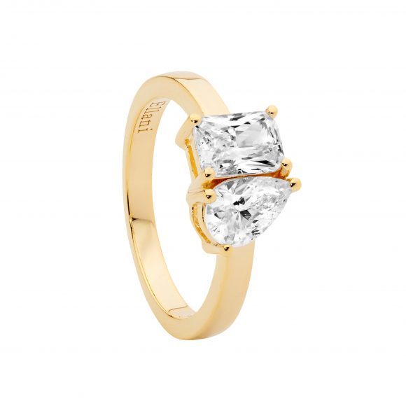 Sterling Silver Gold Plate Moi et Toi Style CZ Dress Ring