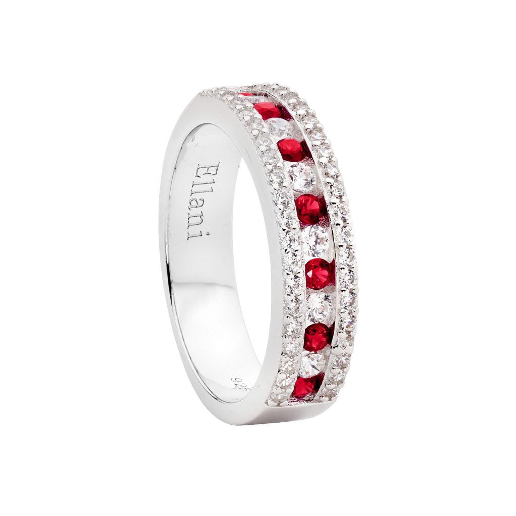 Sterling Silver Triple Row Red & White Cubic Zirconia Dress Ring