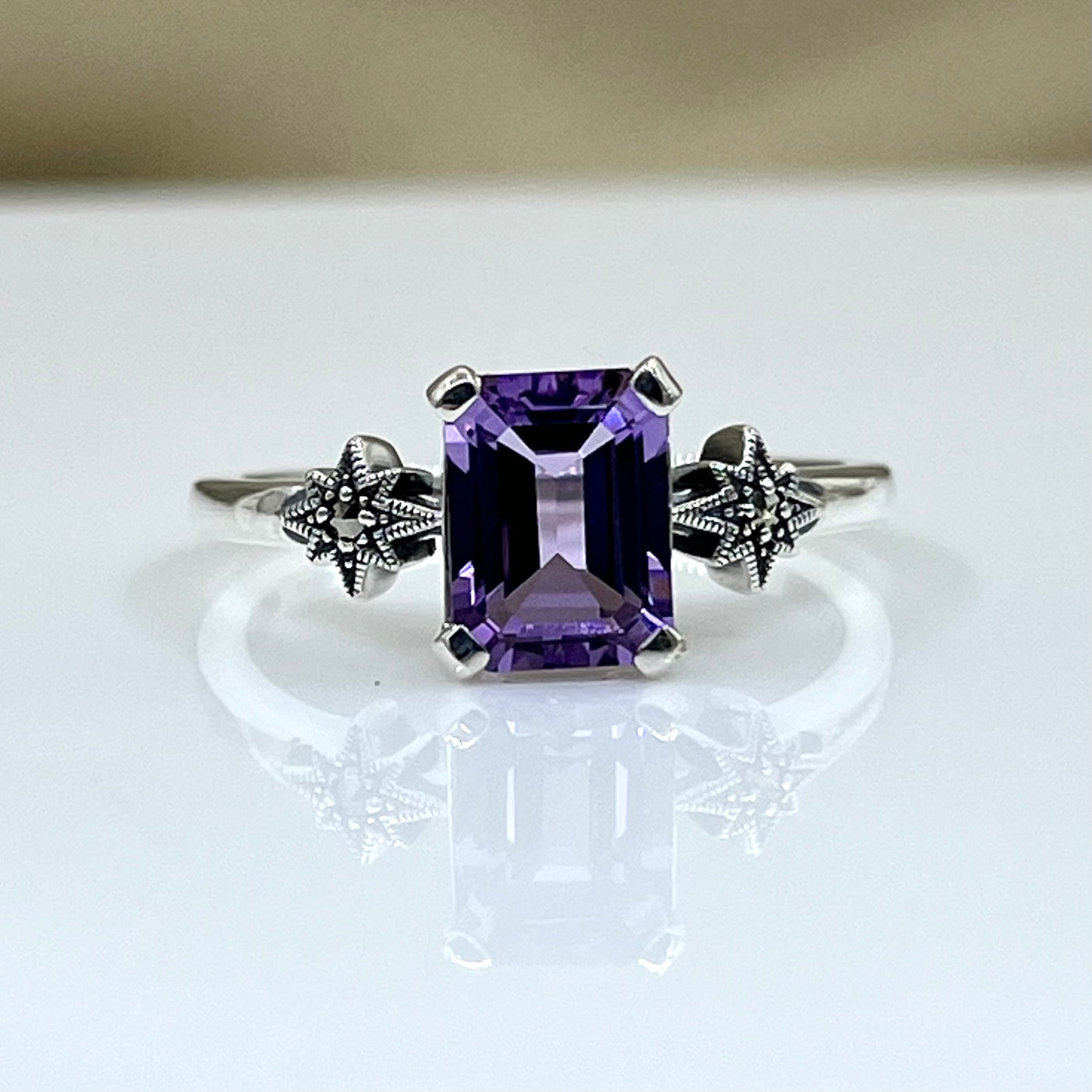 Sterling Silver Art Deco Style Amethyst Ring