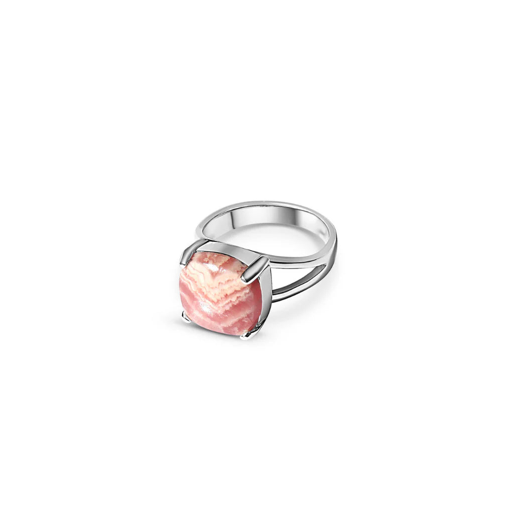 La Stele Sterling Silver Rhodochrosite Square Ring