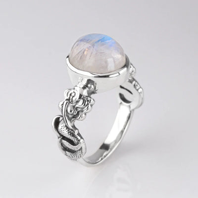 Nick Von K Mermaid Ring in Sterling Silver with Rainbow Moonstone