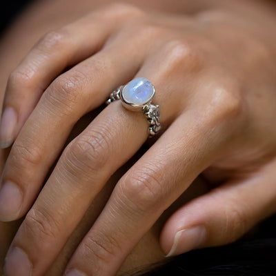 Nick Von K Mermaid Ring in Sterling Silver with Rainbow Moonstone