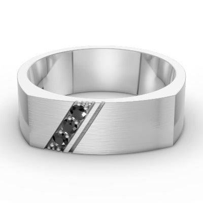 Gents Tantanlum Flat Top Band with Black Diamonds