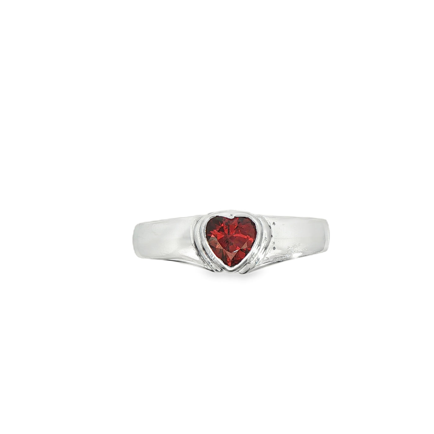 Sterling Silver Deep Red Garnet Heart Shaped Ring