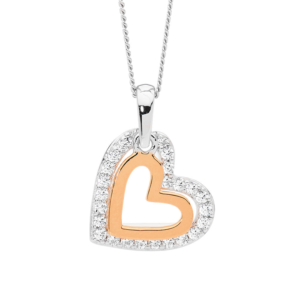 Bitone Double Heart Necklace - Rose