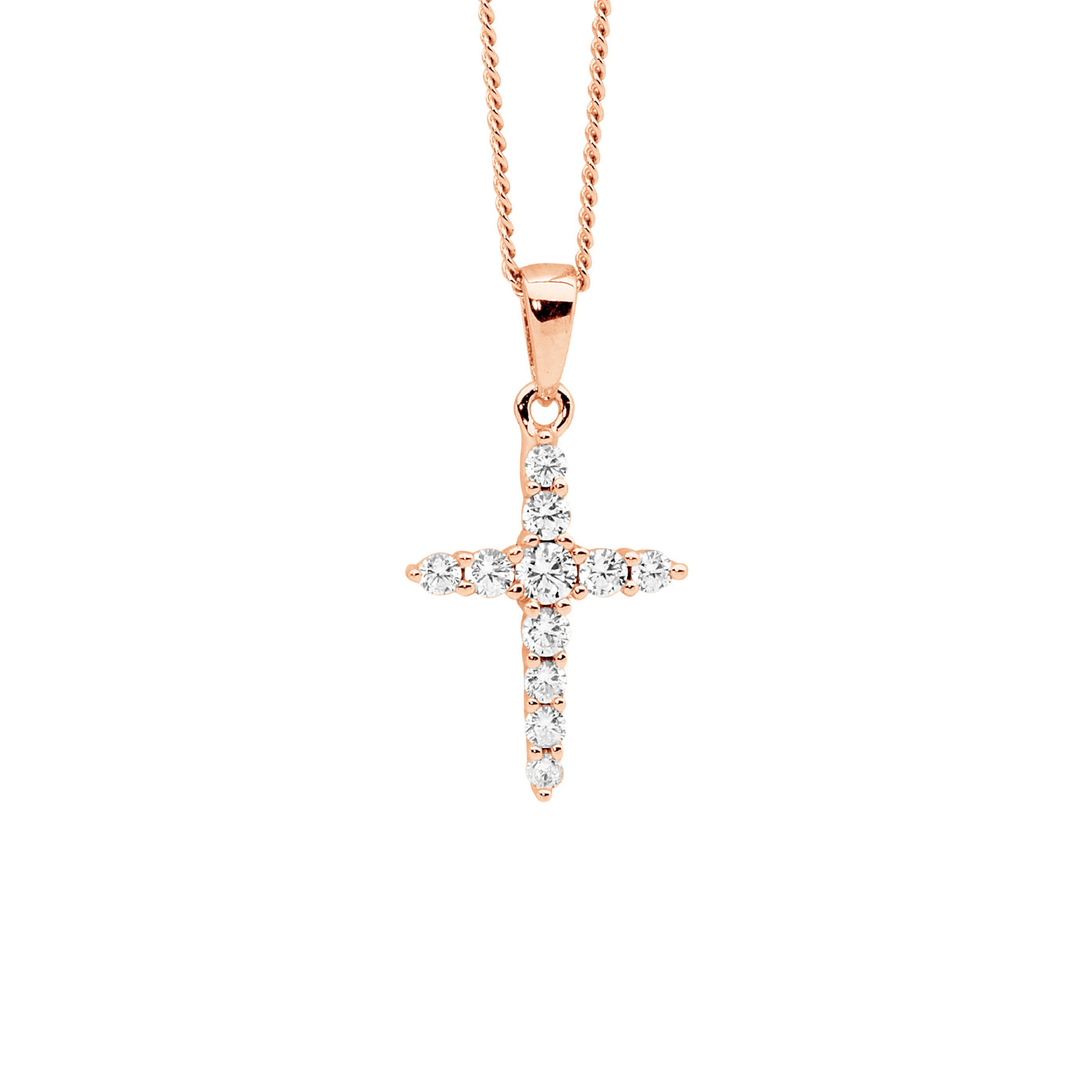Rose Gold Plate Cross Necklace with Cubic Zirconia