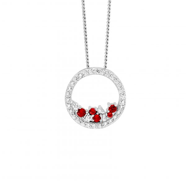 Open Circle Red Colour CZ Necklace