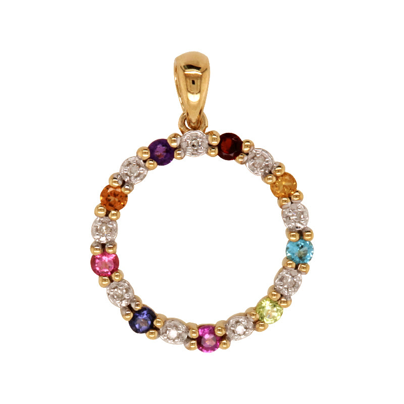 Assorted Coloured Stone and Diamond Circle Pendant.