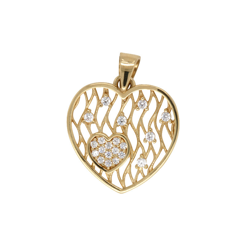 9ct Yellow Gold Filigree CZ Heart Shaped Pendant