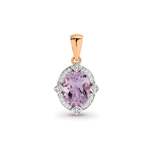 9ct Rose Gold Pink Amethyst & Diamond Pendant