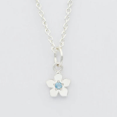 Silver Birthstone Flower Necklace - December Blue Topaz