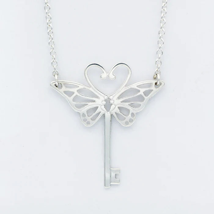 Sterling Silver Butterfly Key Necklace