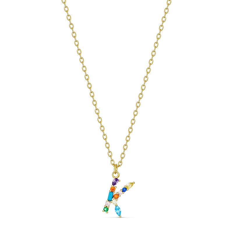 Colourful Initial Pendant with Gold Plate - K