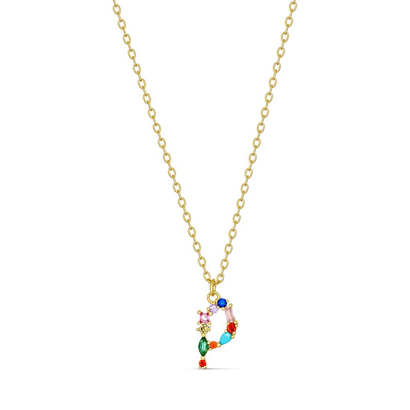Colourful Initial Pendant with Gold Plate - P