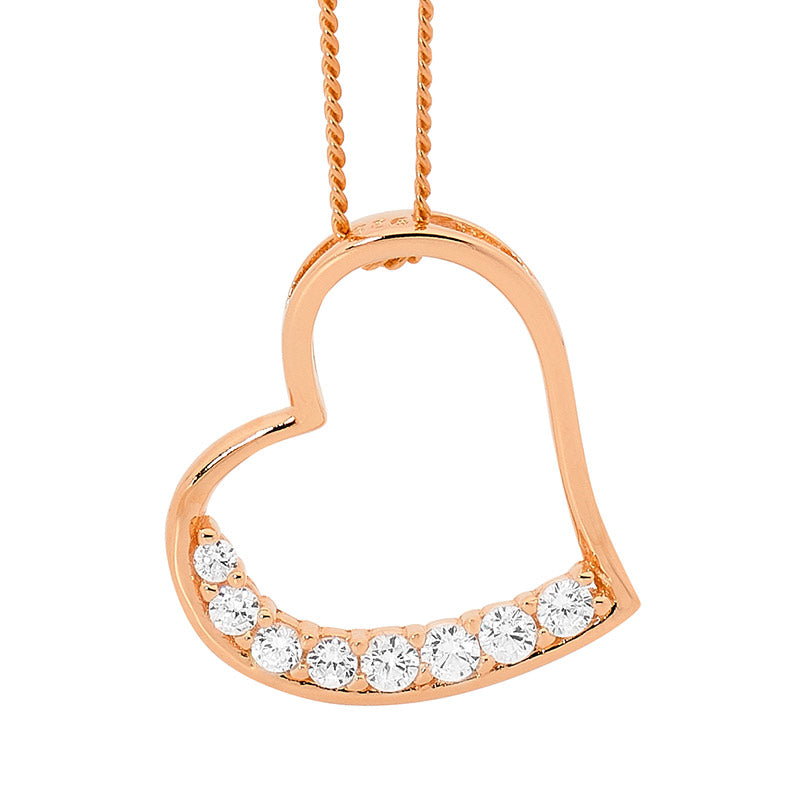 Sterling Silver Rose Gold Plate CZ Heart Necklace