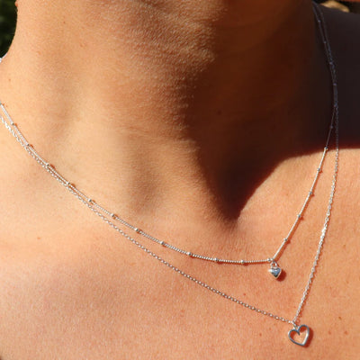 Sterling Silver Double Chain Heart Necklace