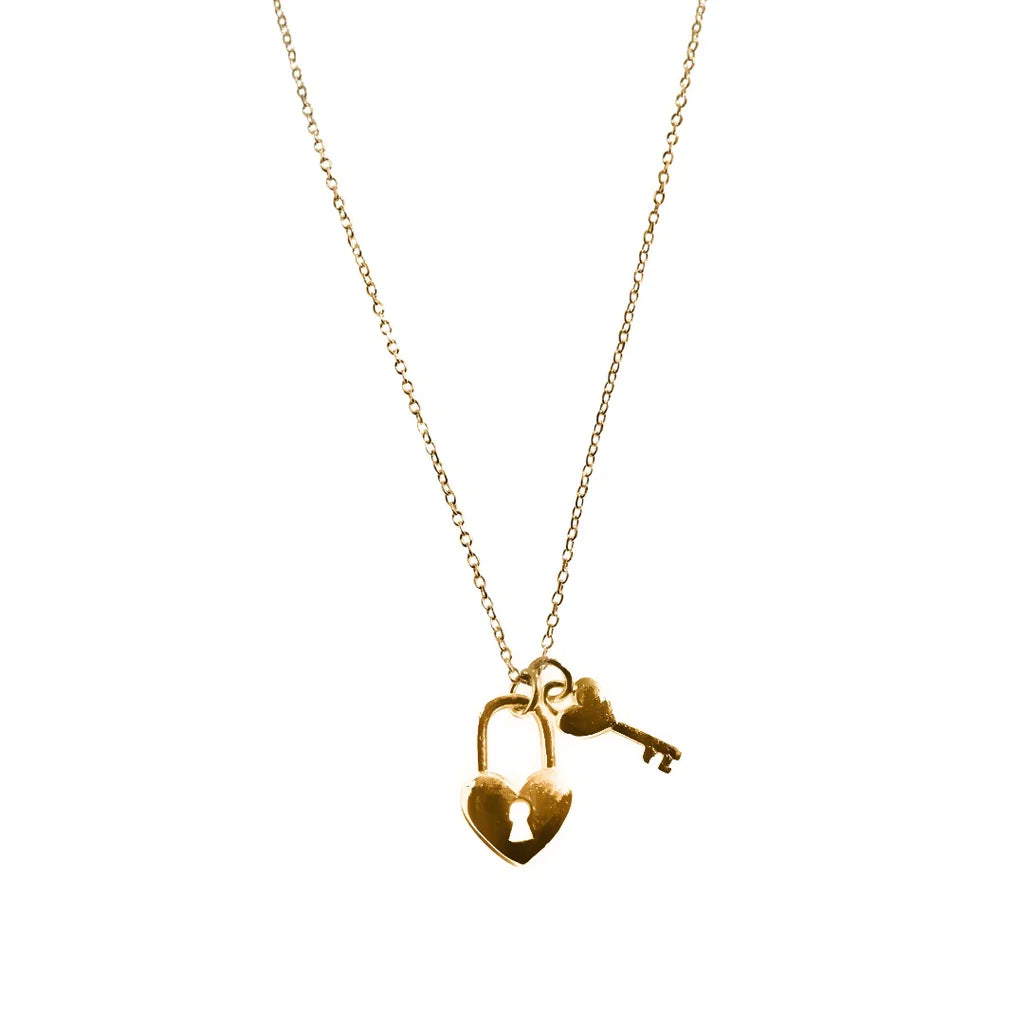 Sterling Silver Gold Plate Lock & Key Necklace