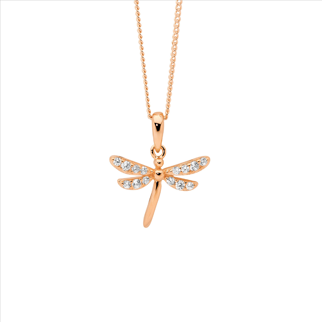 Rose Gold Plate Dragonfly Necklace
