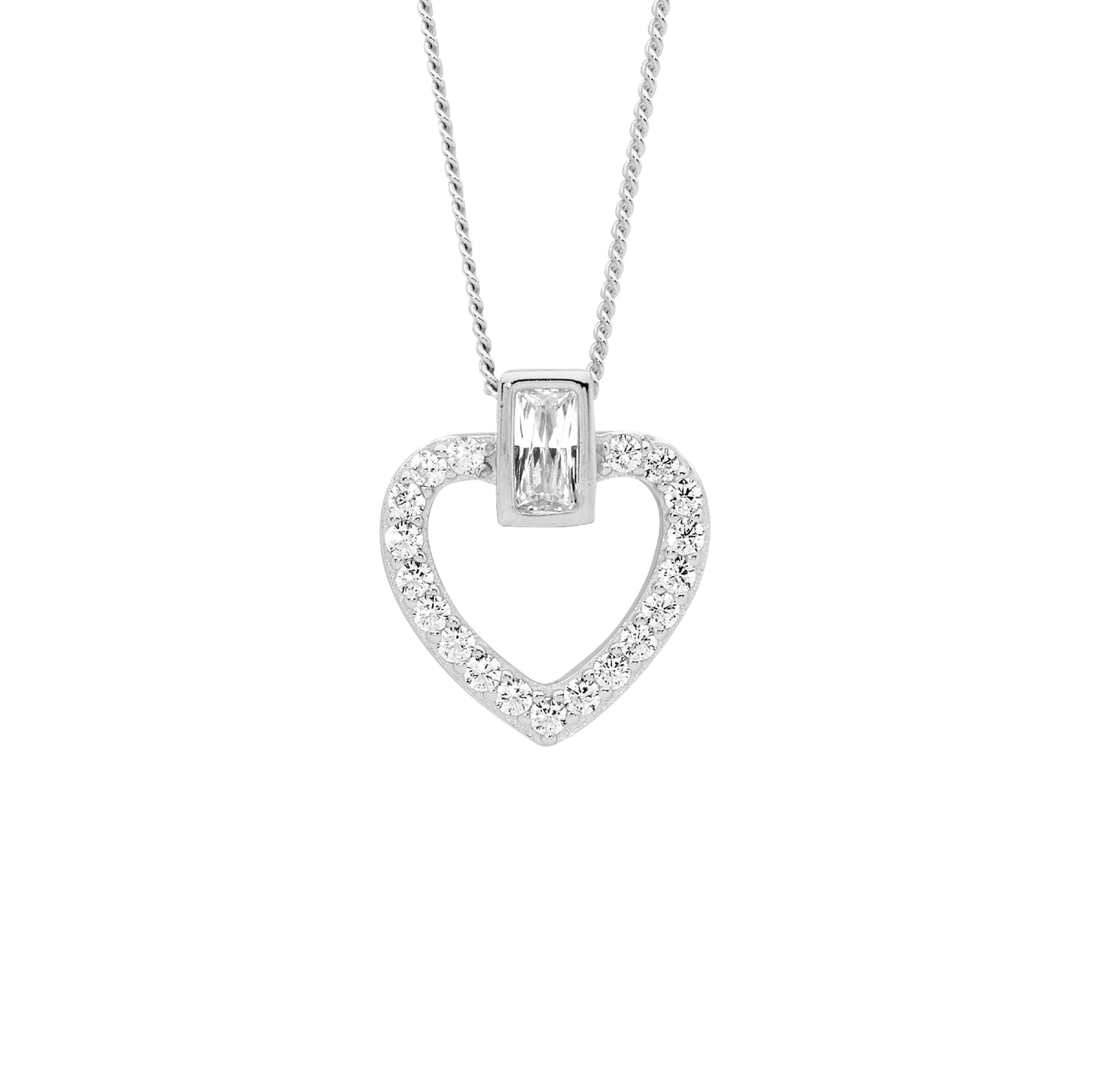 Sterling Silver CZ Heart Necklace