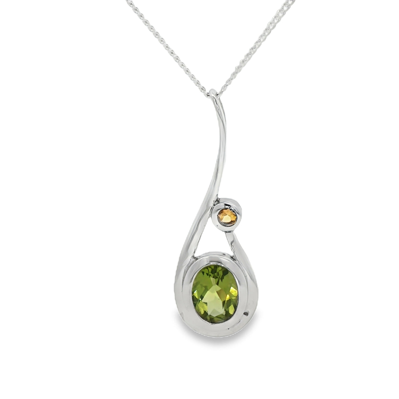 Sterling Silver Peridot & Citrine Curved Design Necklace