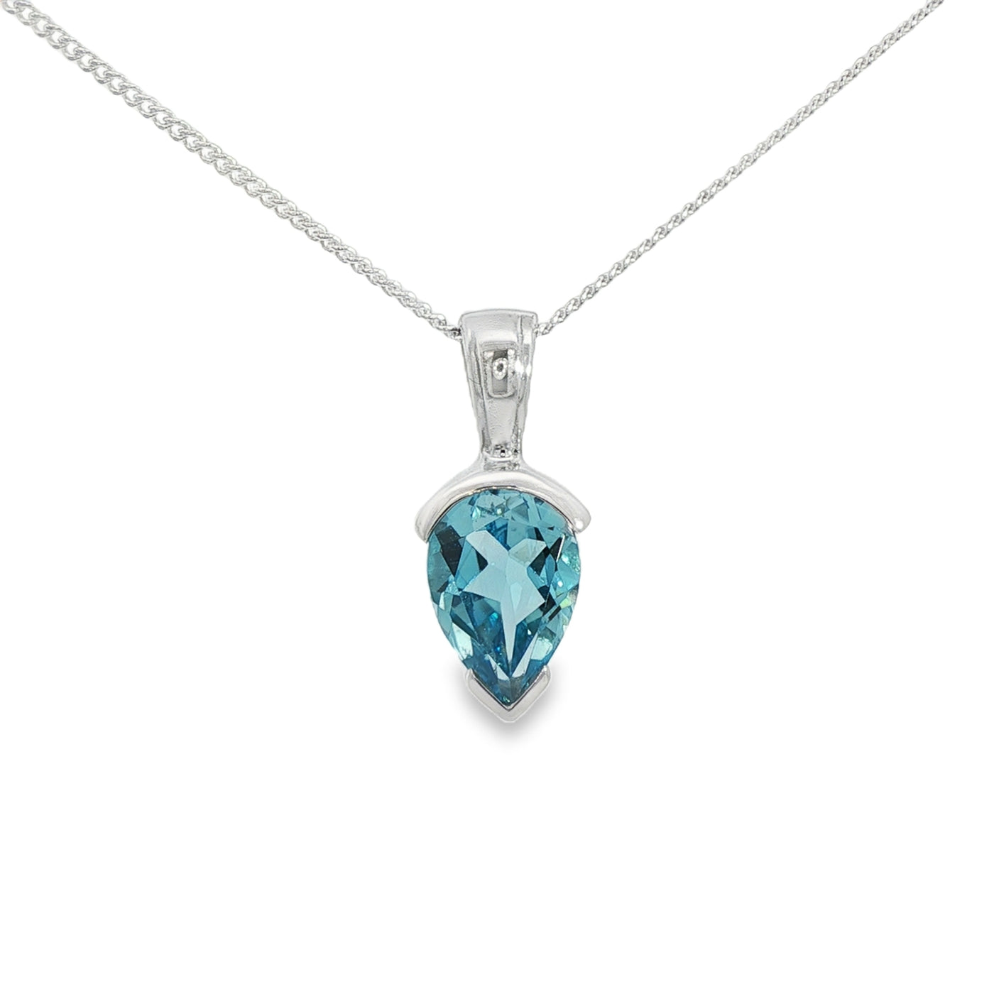Sterling Silver Pear Shaped Blue Topaz Necklace