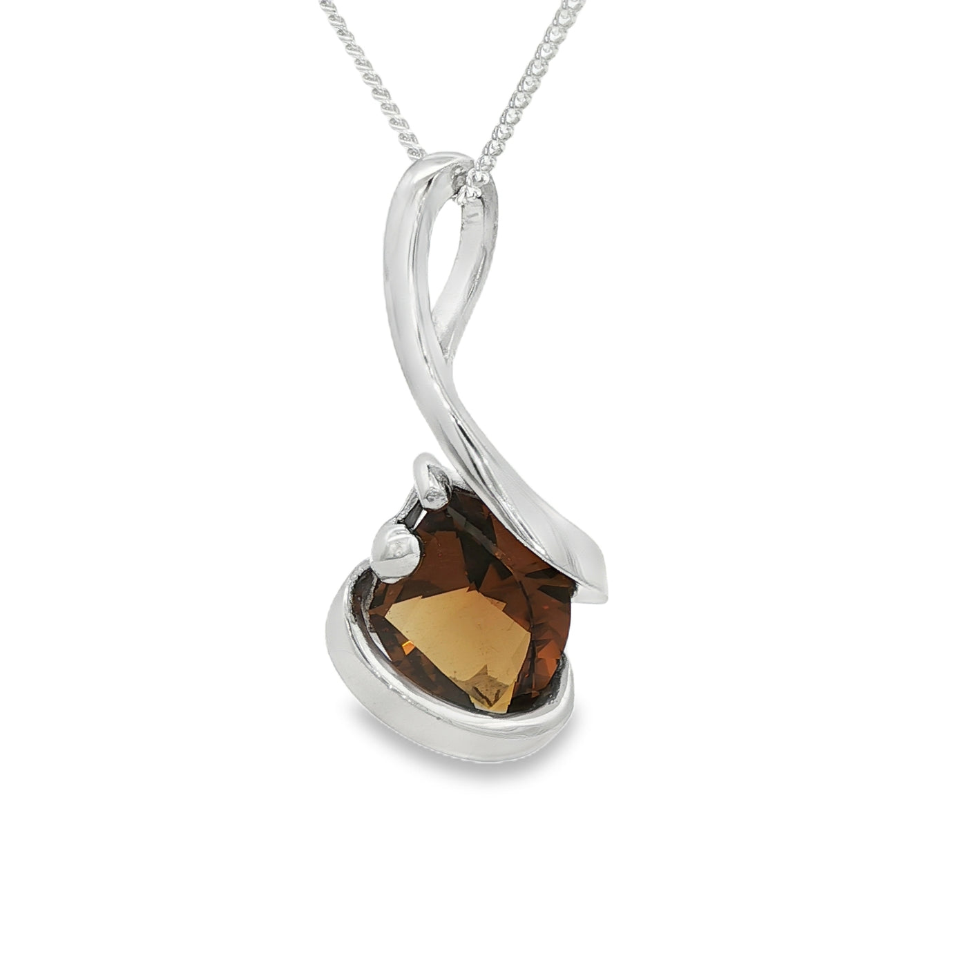 Sterling Silver Twist Style Smokey Quartz Necklace