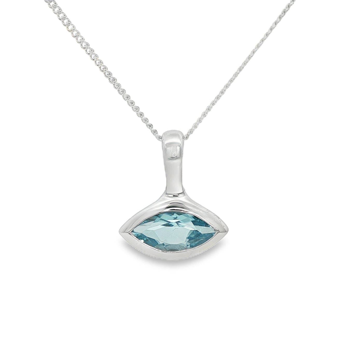 Sterling Silver Marquise Shaped Blue Topaz Necklace