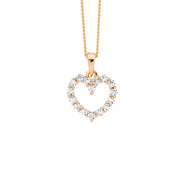 Sterling Silver Rose Gold Plated Open Heart Necklace