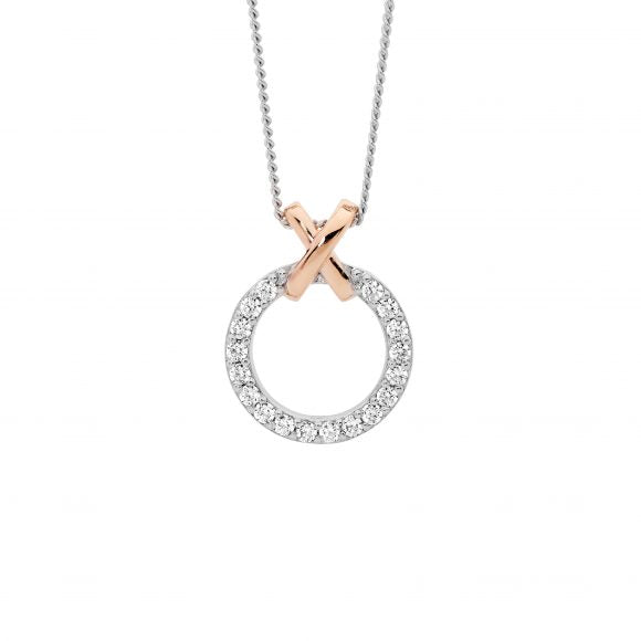 Sterling Silver Circle Necklace with Rose Gold Plate