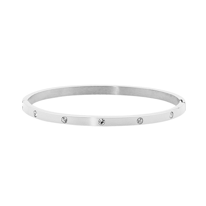 Stainless Steel Hinged Bangle with Cubic Zirconia