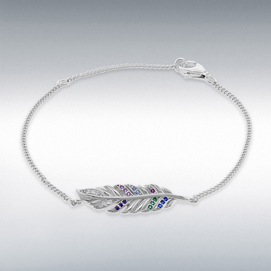 Sterling Silver Colourful Feather Bracelet
