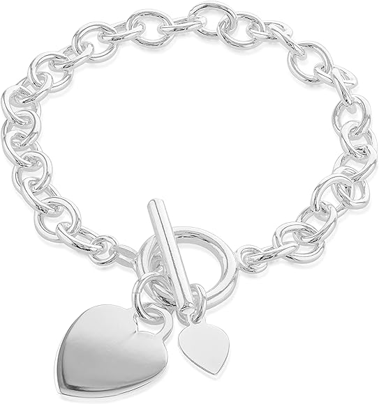 Sterling Silver Heart T-Bar Chain Bracelet