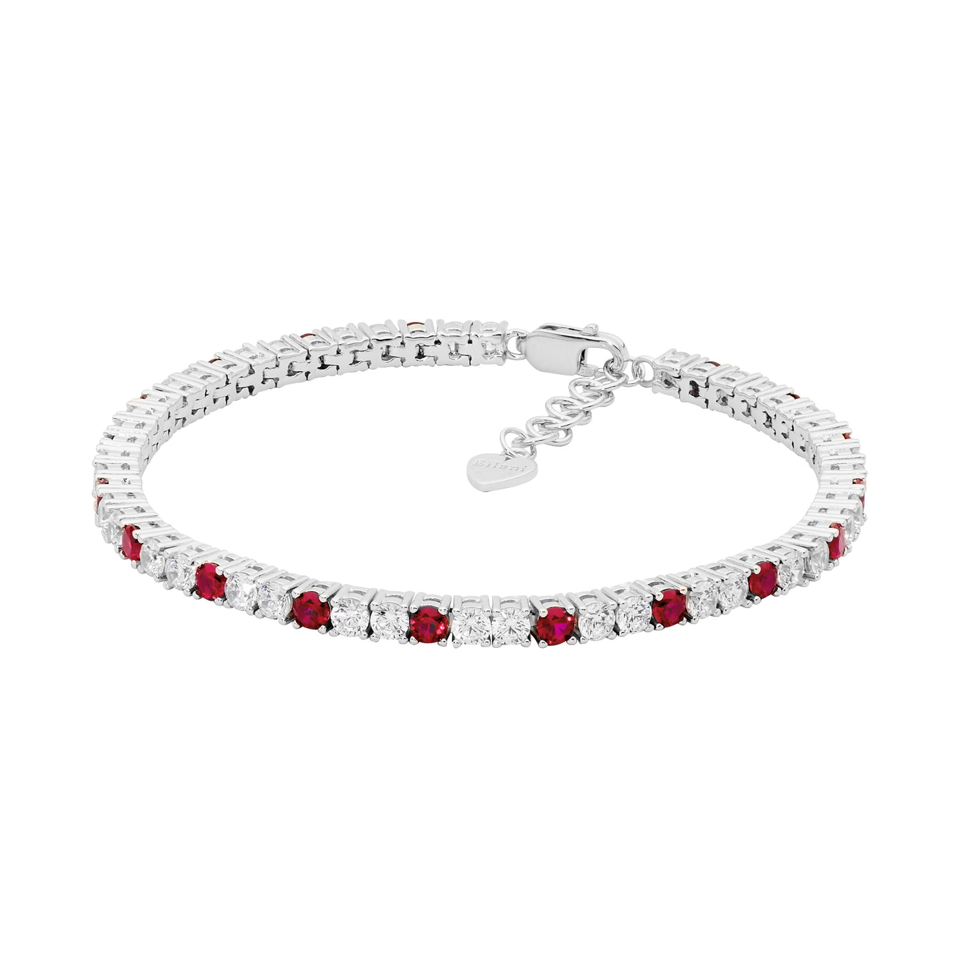 Sterling Silver Red & White Tennis Bracelet