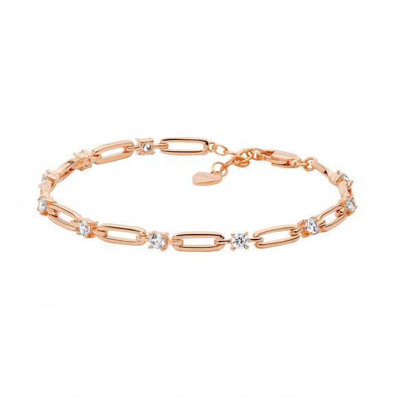 Sterling Silver Rose Gold Plate Oval Link CZ Chain Bracelet