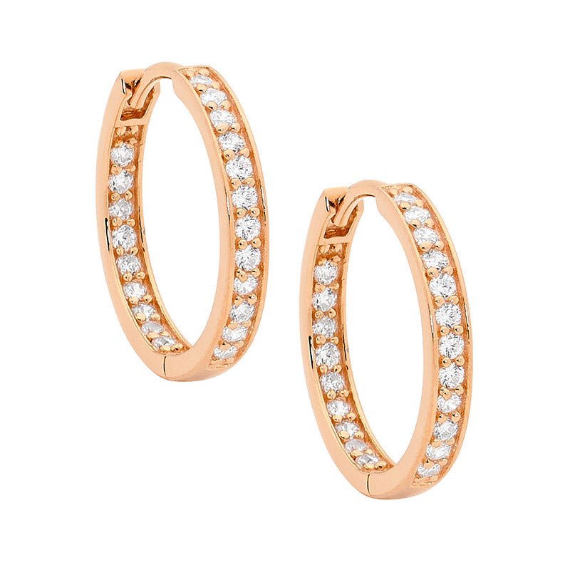 Sterling Silver CZ Hoop Earrings with 18ct Gold Plating