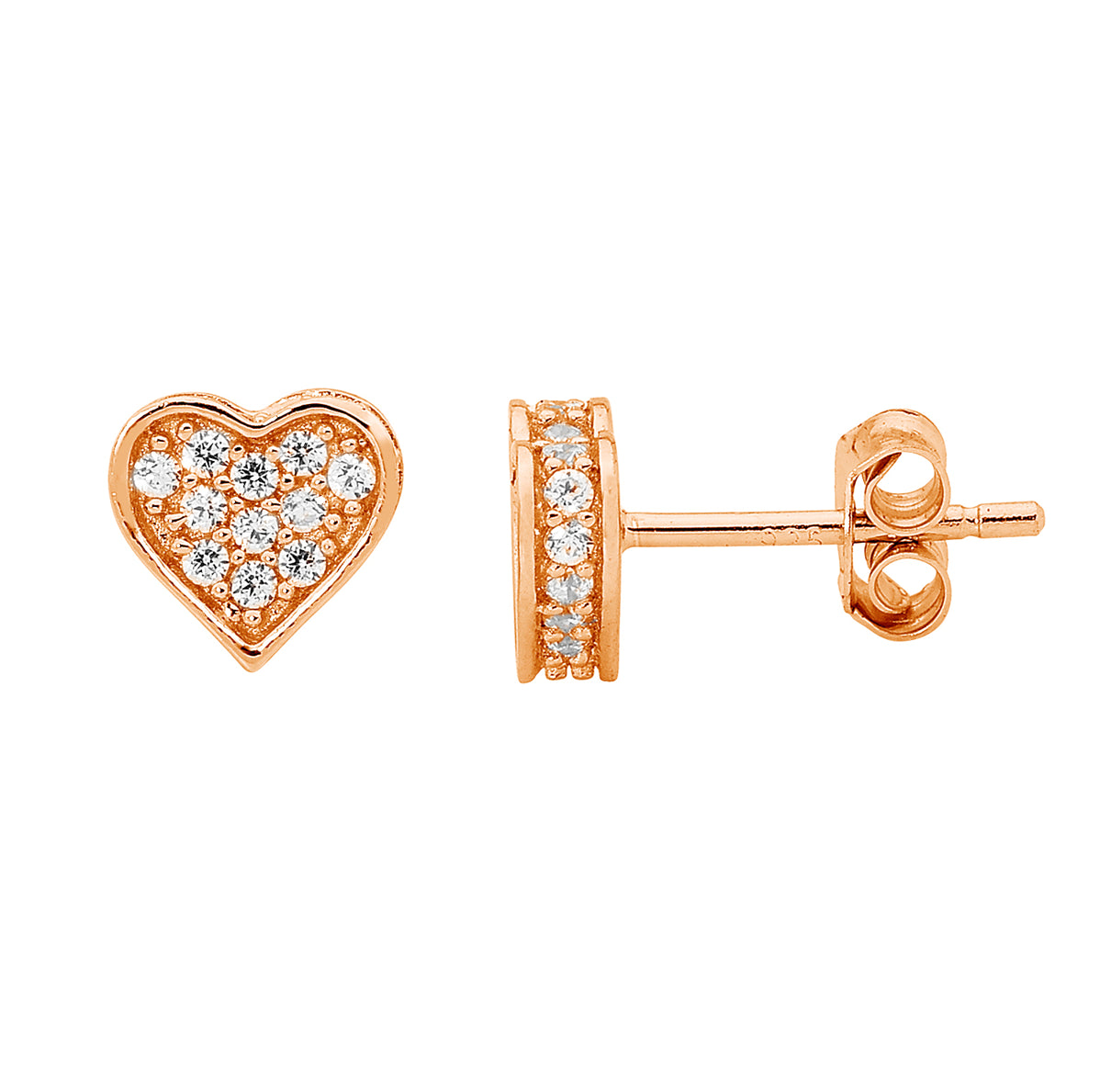 Heart Stud Earrings with 18ct Rose Gold Plating