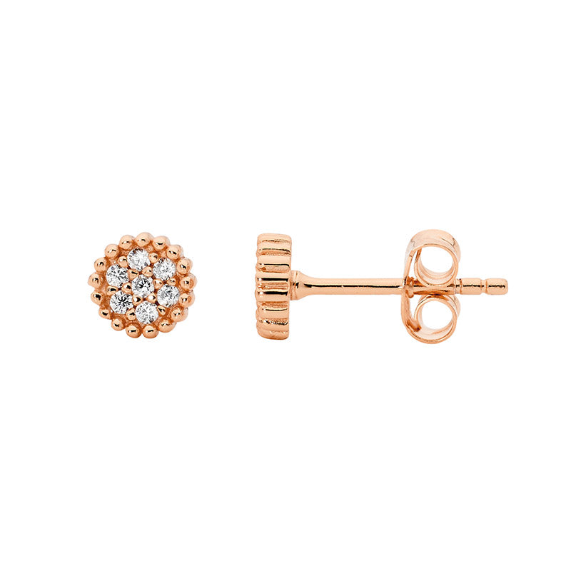 Pave Bead Set Stud Earring - Rose