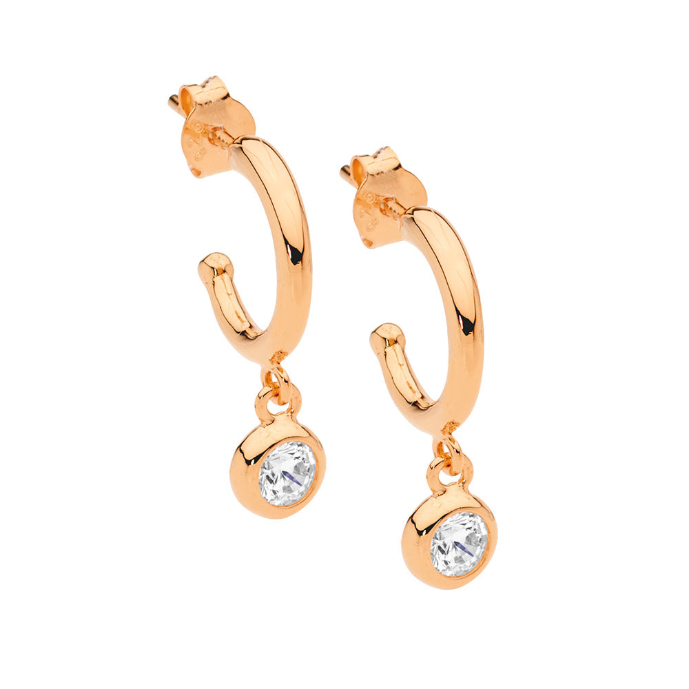 Rose Mini Hoop with Bezel Set CZ Earring