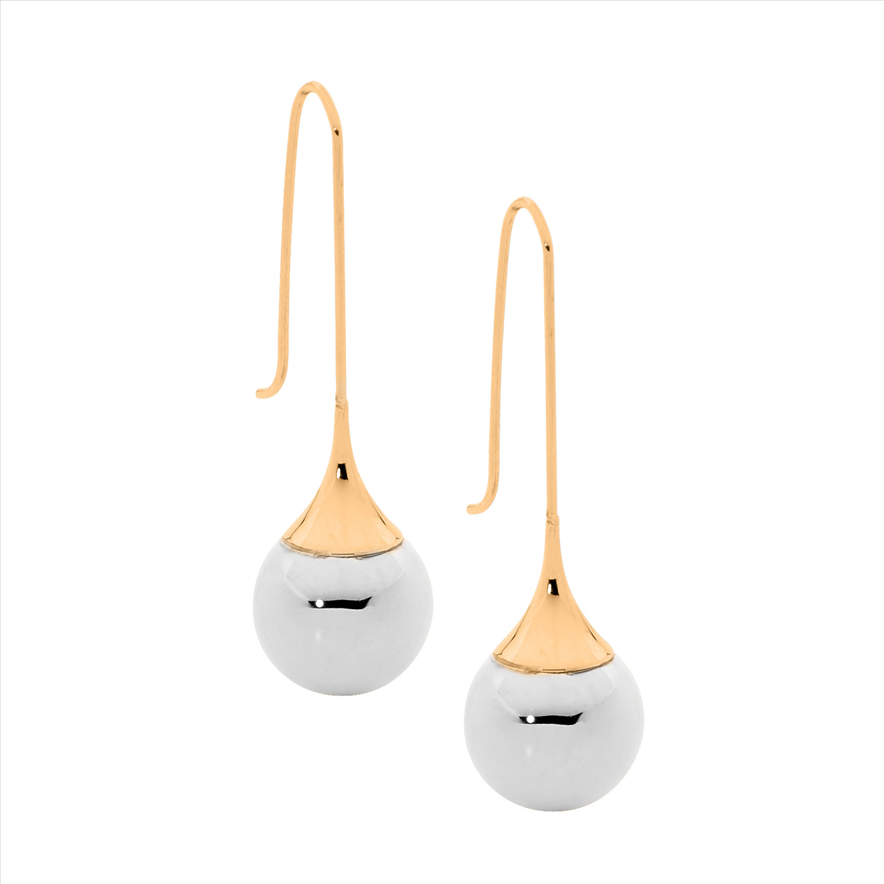 Steel Drop Earrings with Rose Gold Plated Balls