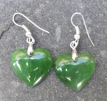 New Zealand Greenstone Heart Earrings