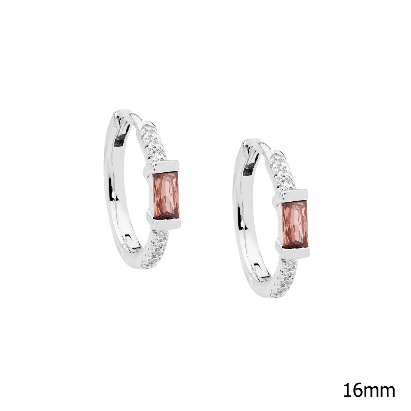 Fine Hoop Earrings with Rhodolite Garnet CZ