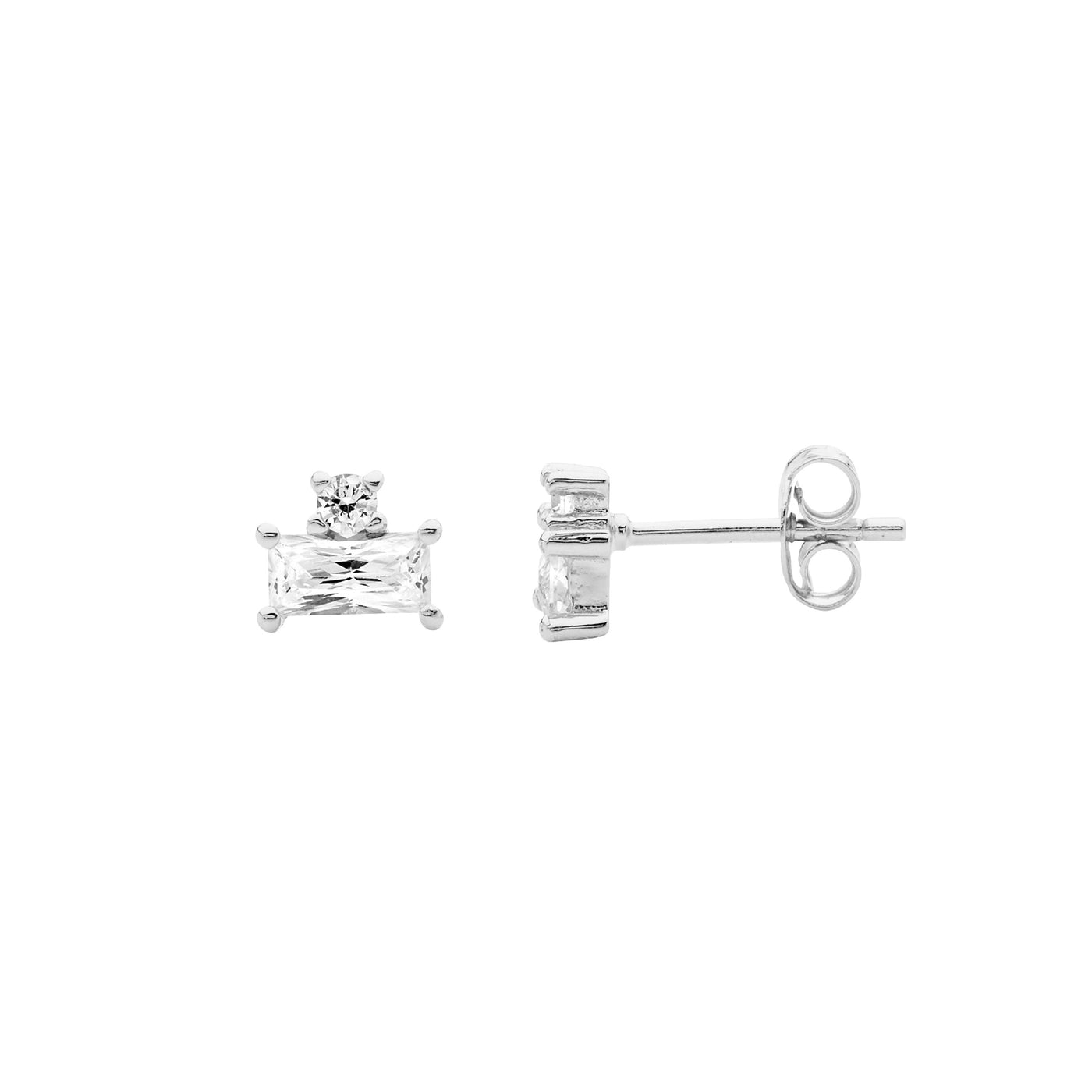Baguette Stud Earrings Sterling Silver