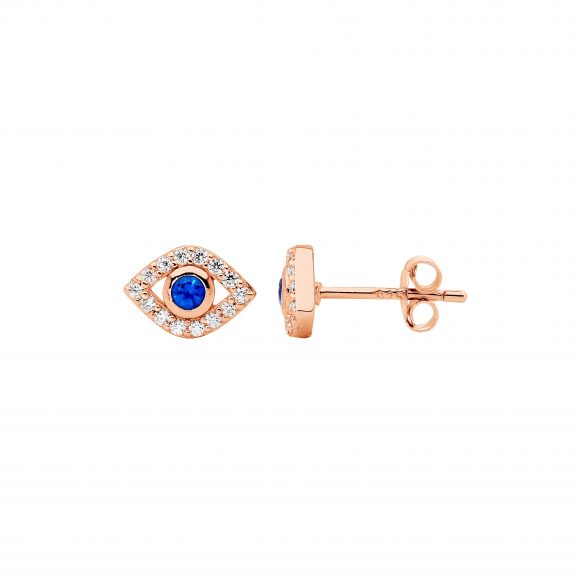 White & Blue CZ Evil Eye Studs