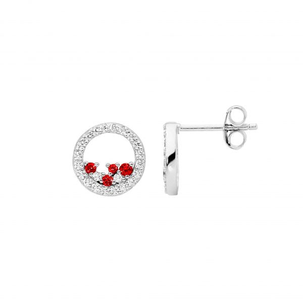 Open Circle Studs with Red Cubiz Zirconia