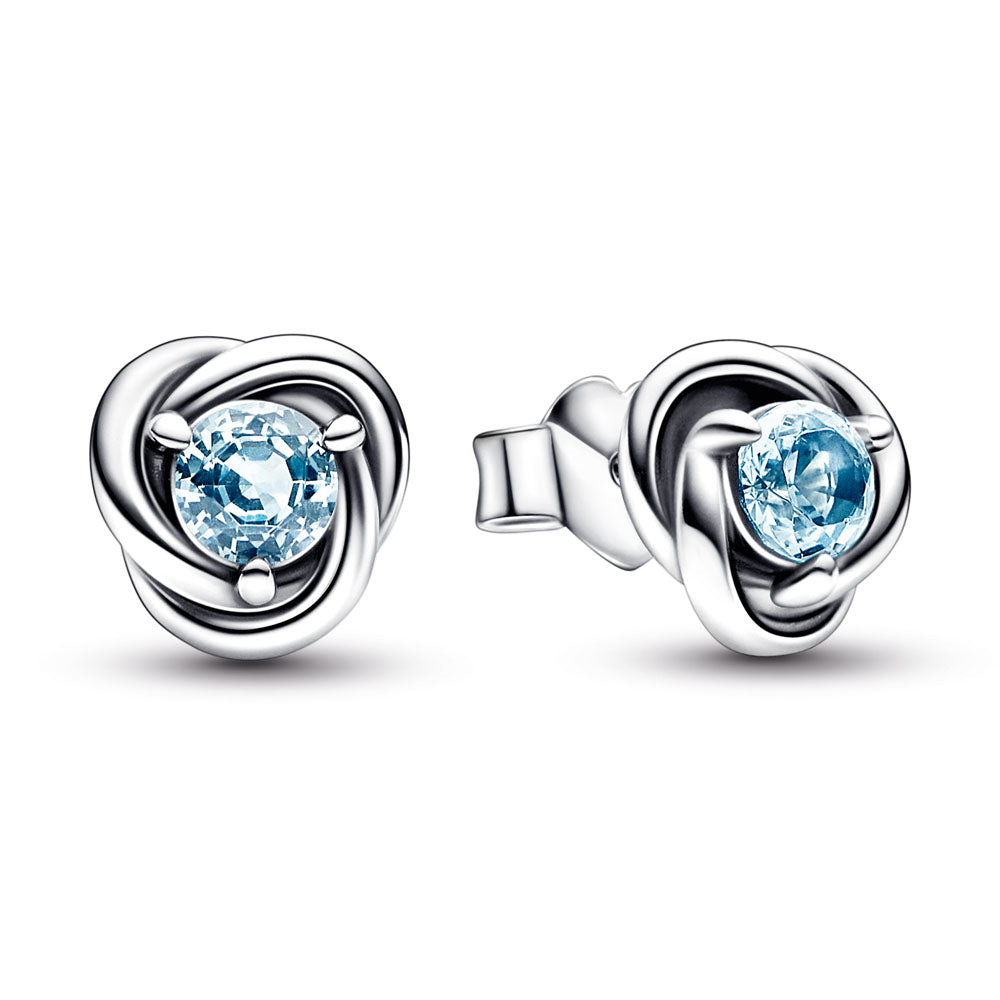 March Crystal Birthstone Eternity Circle Silver Stud Earrings