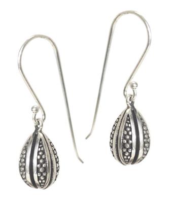 Sterling Silver Teardrop Oxidised Hook Earrings