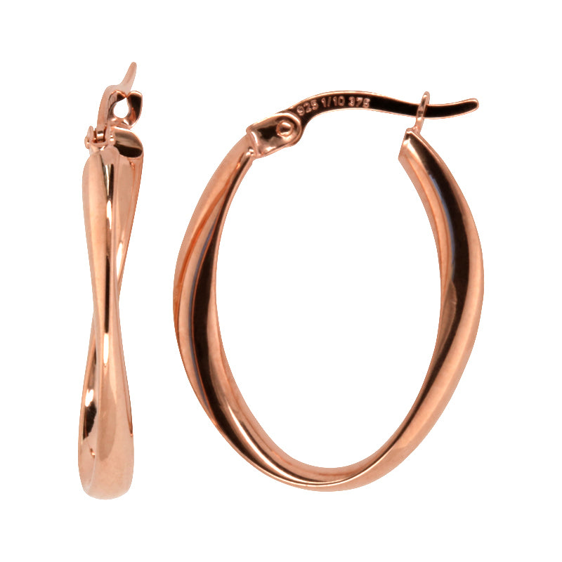 9ct Rose Gold and Silver Bonded Twist Hoop Earrings