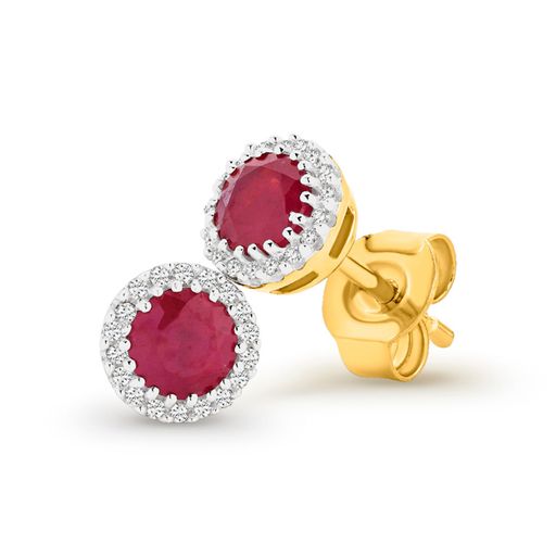 9ct Yellow Gold Ruby & Diamond Earrings