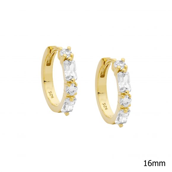 Gold Plate Hoop Earrings With Cubic Zirconia