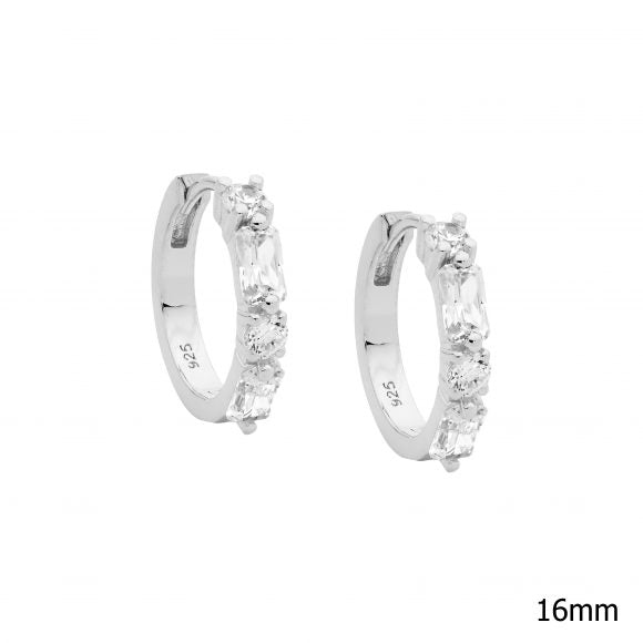 Sterling Silver Plate Hoop Earrings With Cubic Zirconia